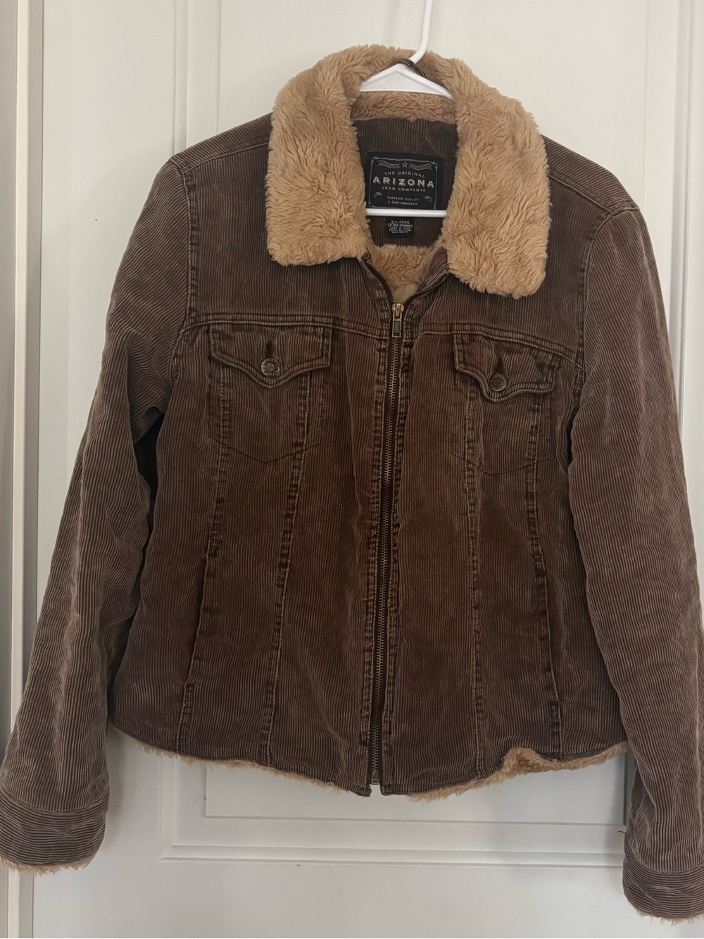 Arizona Jean Co corduroy barn jacket Sherpa lining XL brown tan vintage Y2K
